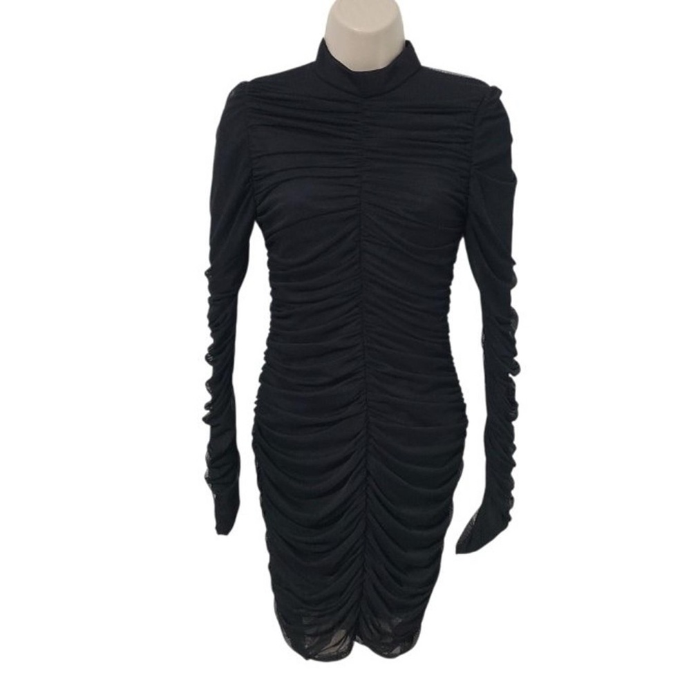 Elegant Black Ruched Dress - Picture 2 of 2